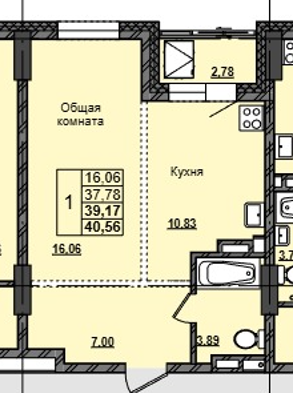 1 комн., 39.17 м²