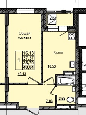 1 комн., 38.70 м²