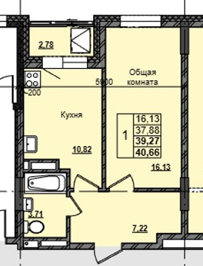 1 комн., 39.27 м²