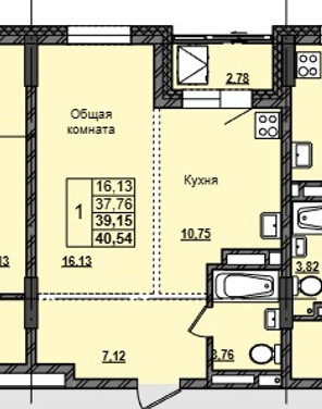 1 комн., 39.15 м²