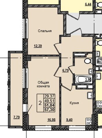 2 комн., 51.84 м²