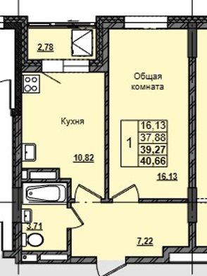 1 комн., 39.27 м²