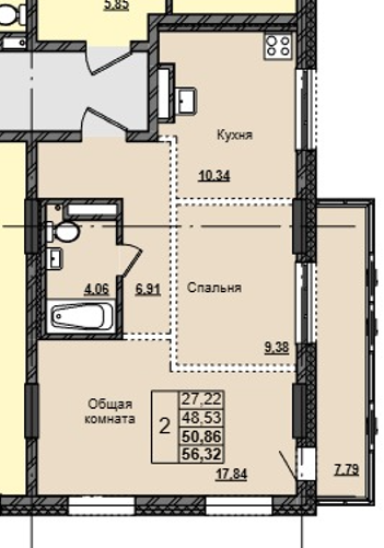 2 комн., 50.86 м²