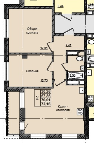 2 комн., 70.0 м²