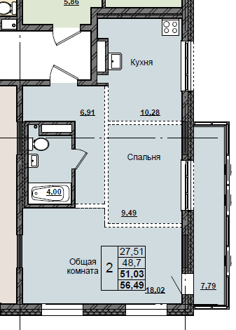 2 комн., 51.03 м²