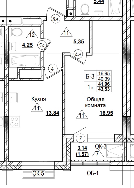 1 комн., 41.96 м²