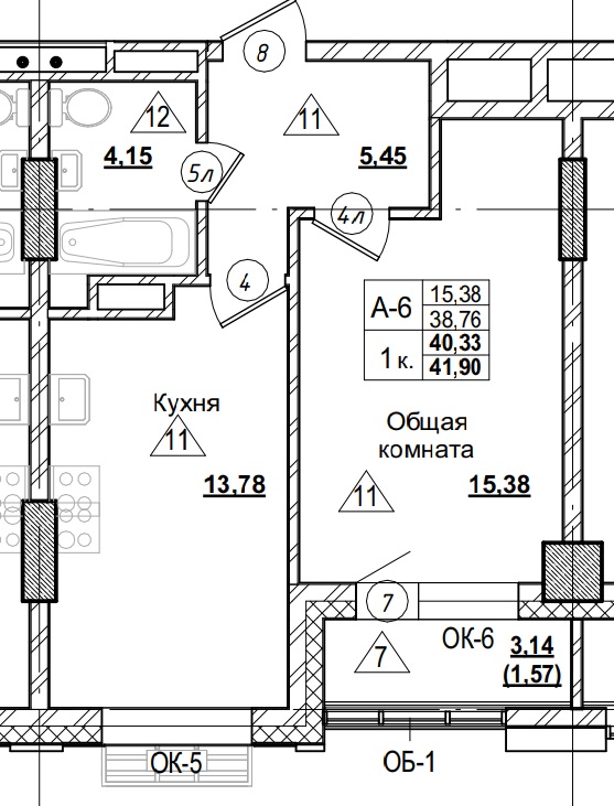 1 комн., 40.33 м²