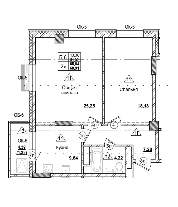 2 комн., 65.84 м²