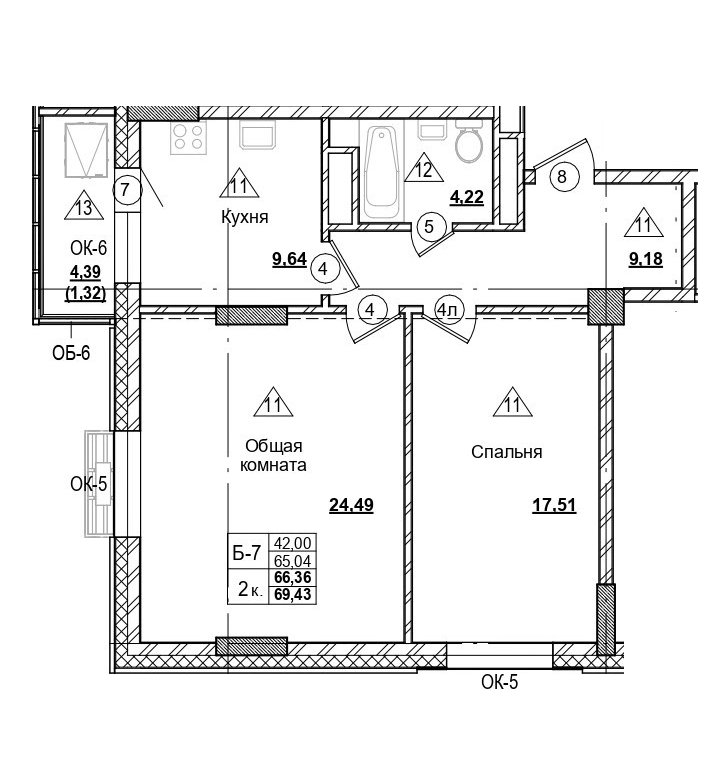 2 комн., 66.36 м²