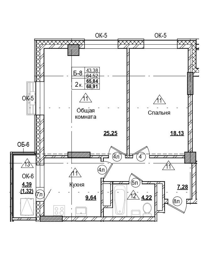 2 комн., 65.84 м²