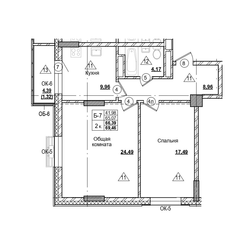 2 комн., 66.39 м²