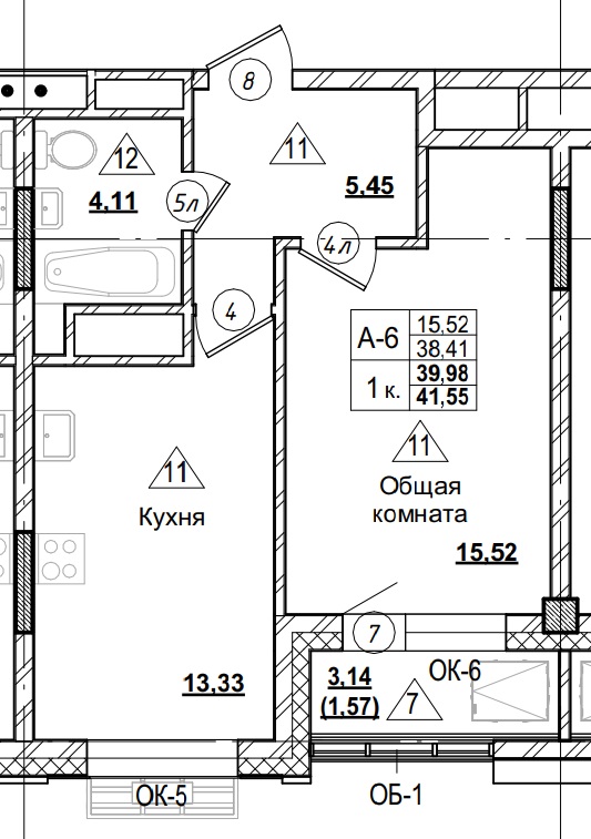 1 комн., 39.98 м²