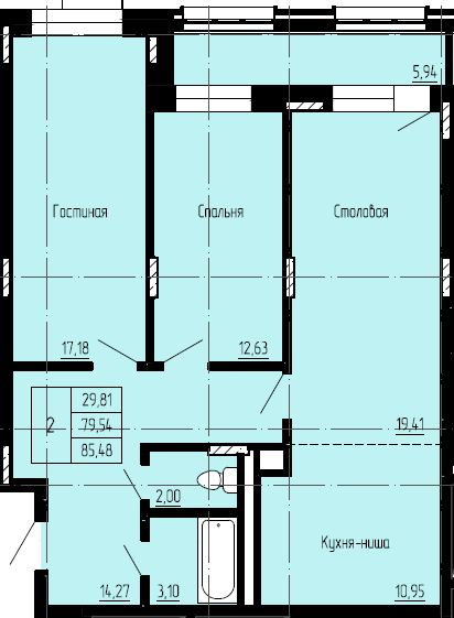 2 комн., 82.51 м²