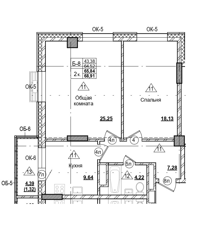 2 комн., 65.84 м²