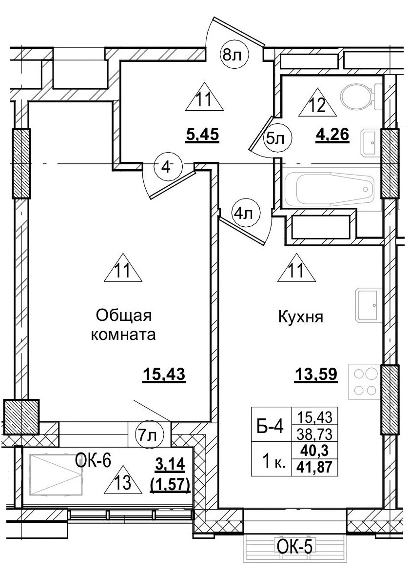 1 комн., 40.27 м²