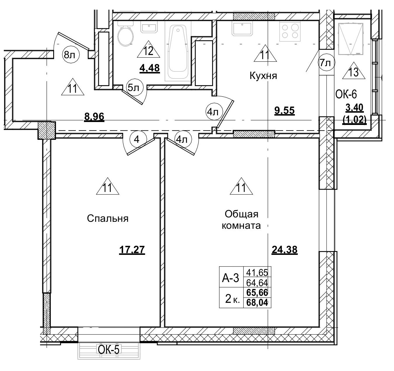 2 комн., 65.65 м²