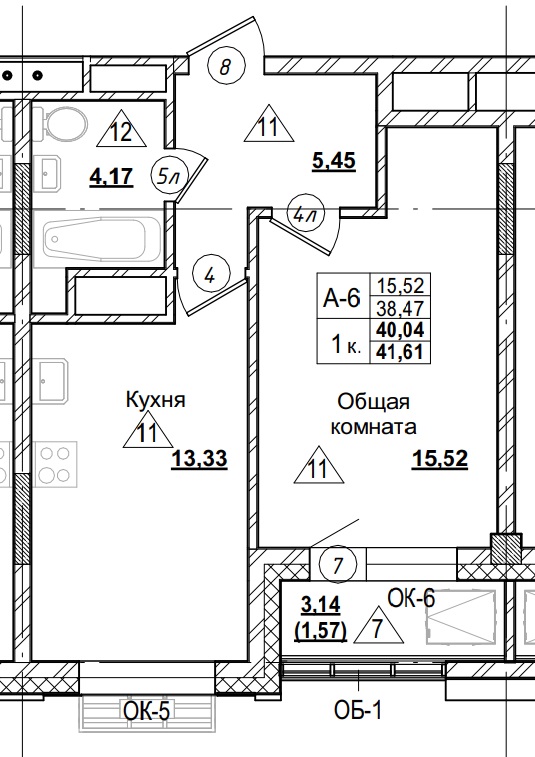 1 комн., 40.04 м²