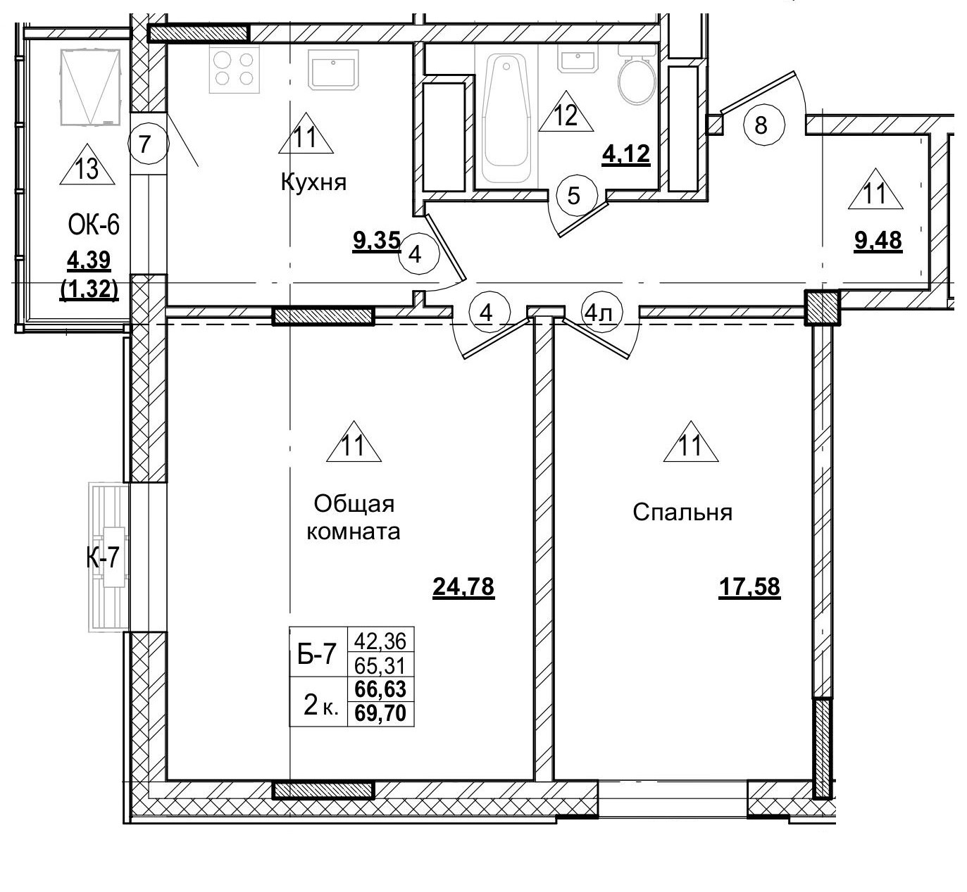 2 комн., 66.58 м²