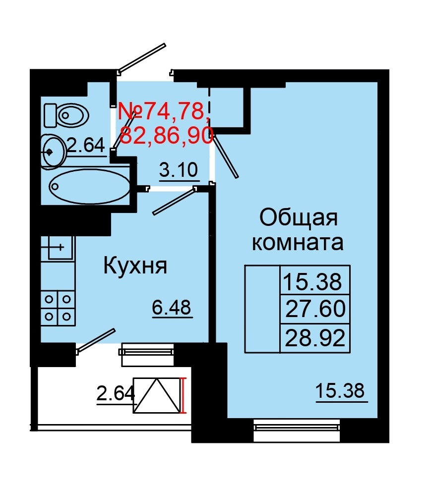 1 комн., 28.92 м²