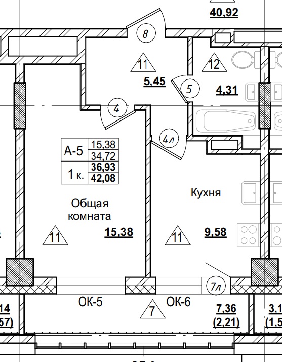 1 комн., 36.93 м²