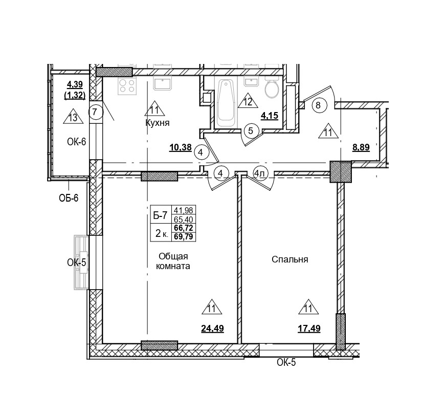 2 комн., 66.72 м²