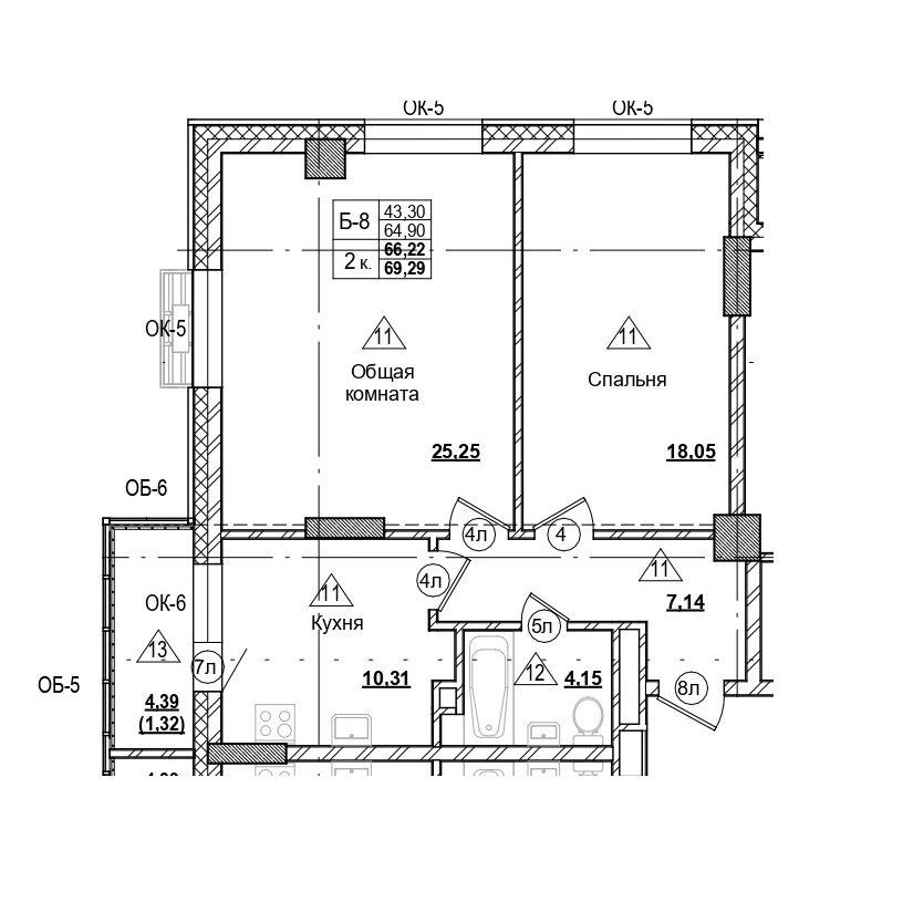 2 комн., 66.22 м²