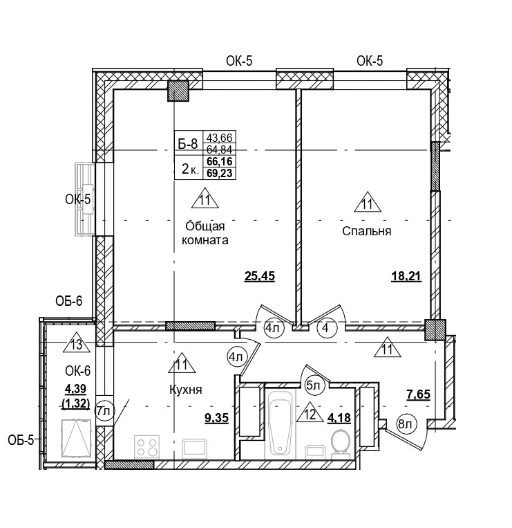 2 комн., 66.16 м²