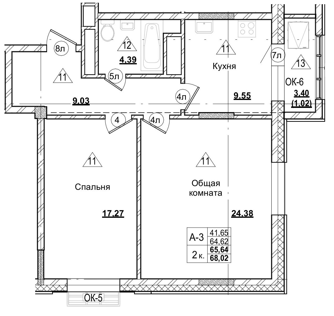 2 комн., 65.64 м²
