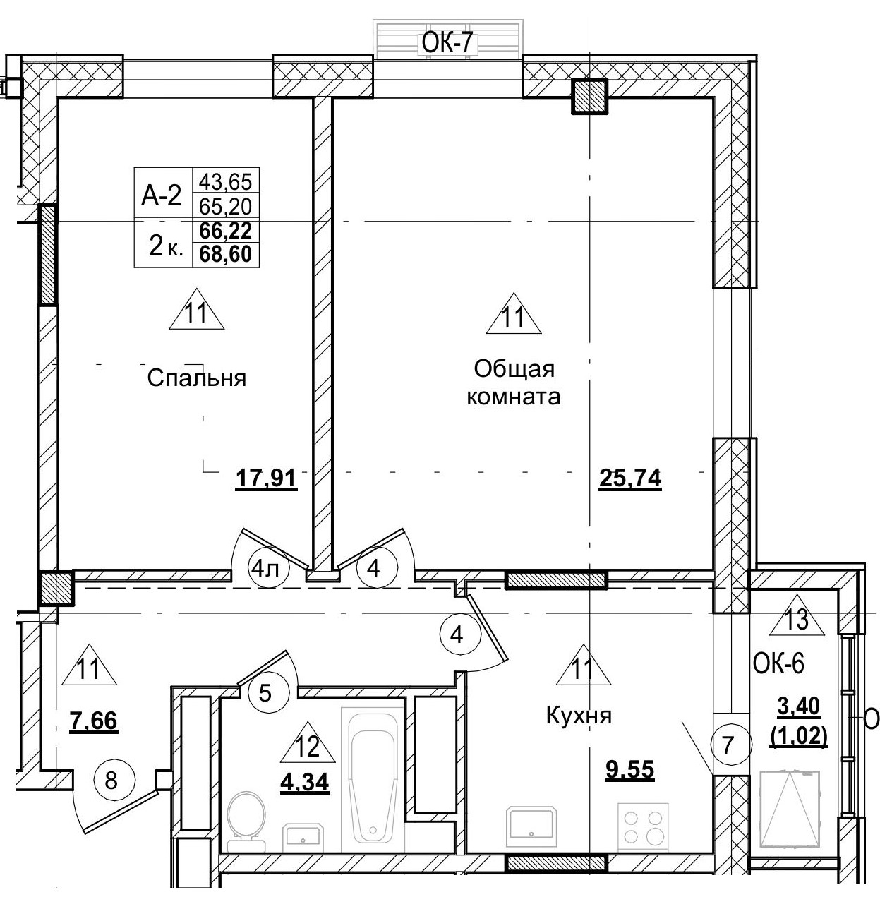 2 комн., 66.22 м²