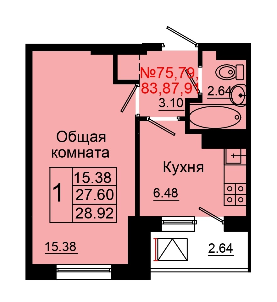 1 комн., 28.92 м²