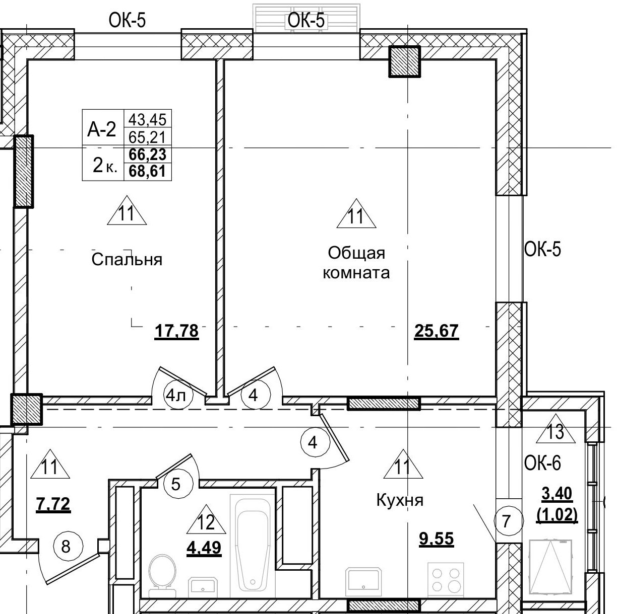 2 комн., 66.24 м²