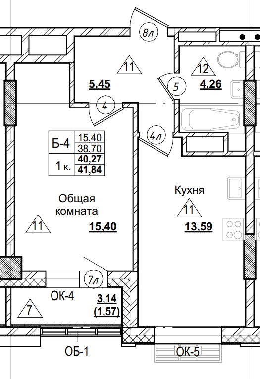 1 комн., 40.27 м²