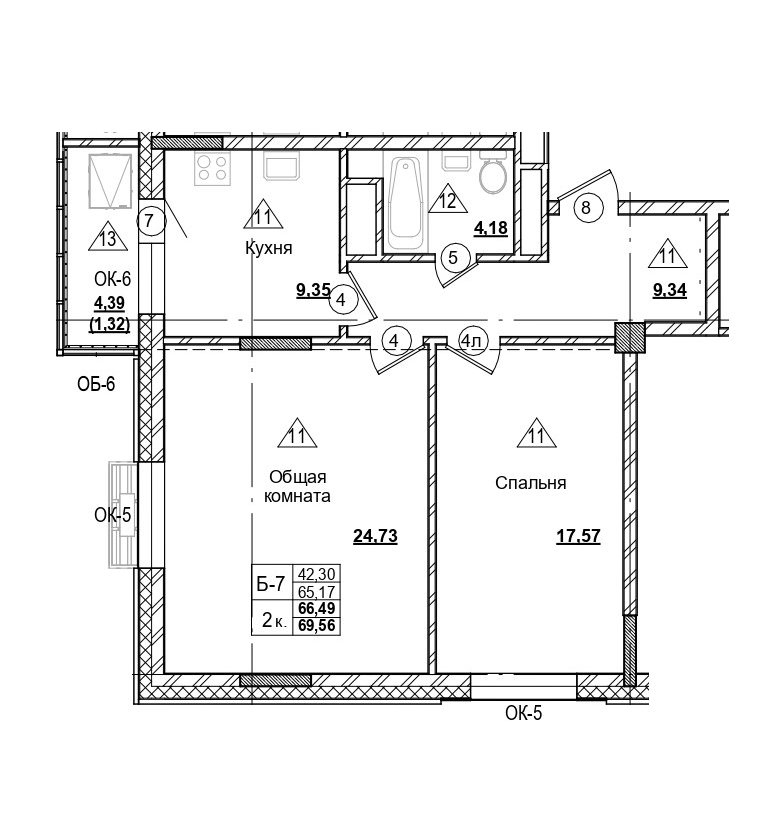2 комн., 66.49 м²