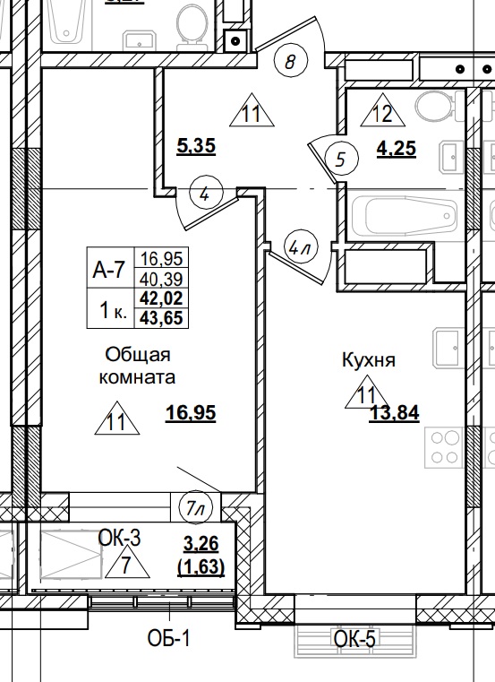 1 комн., 42.02 м²