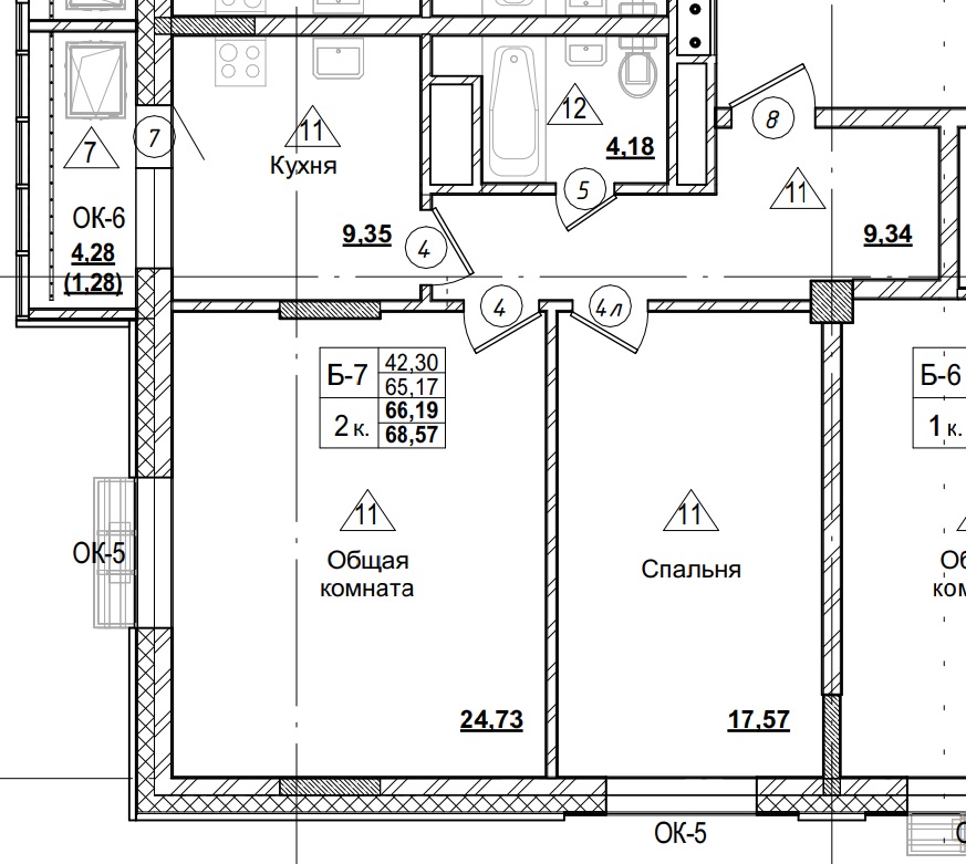 2 комн., 66.49 м²