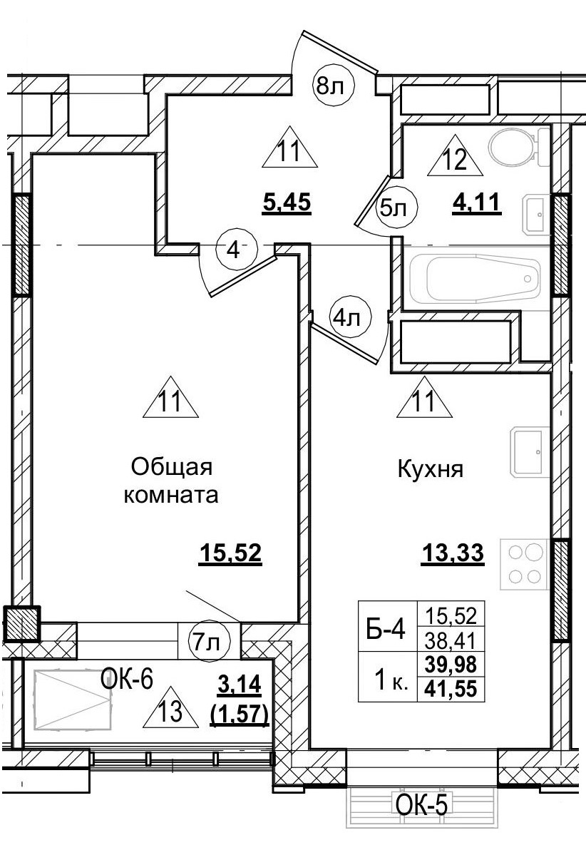 1 комн., 39.95 м²