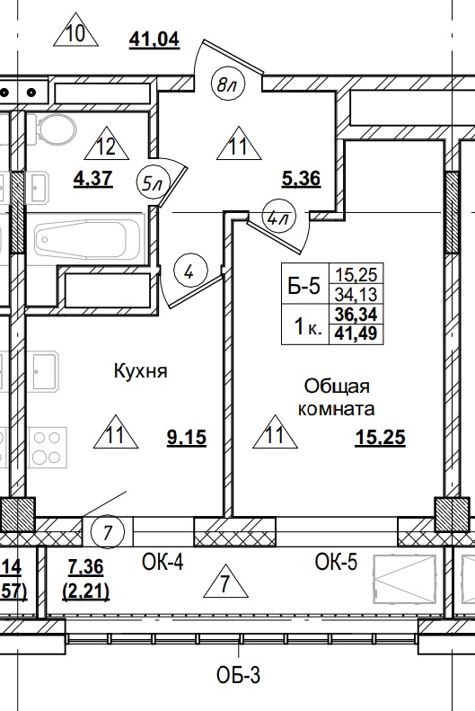 1 комн., 36.34 м²