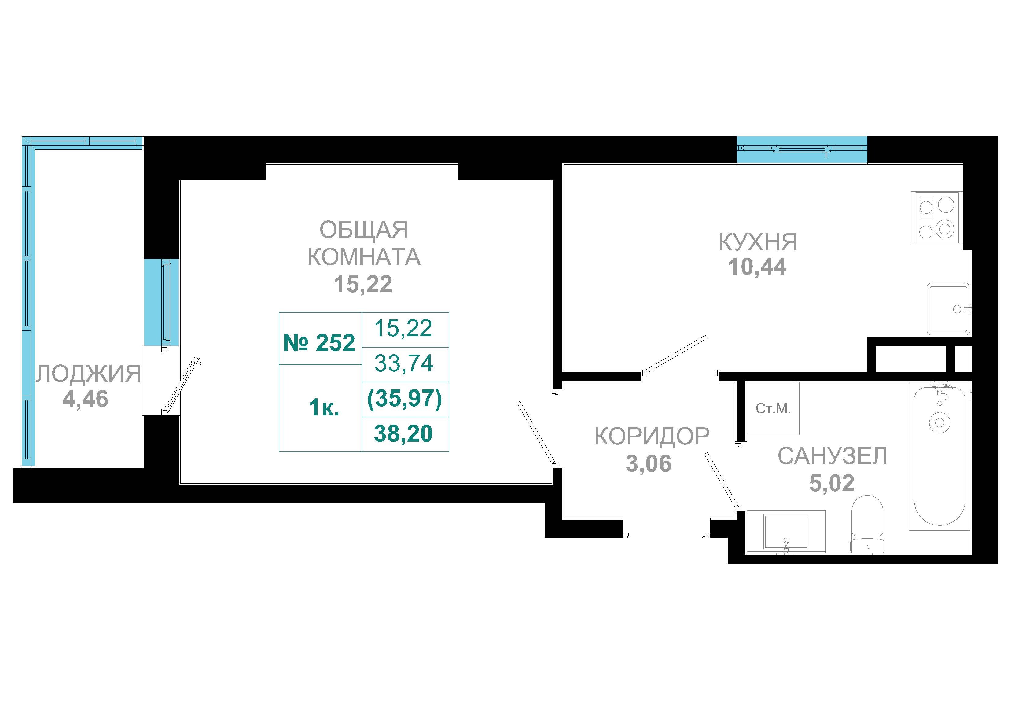 1 комн., 36.0 м²