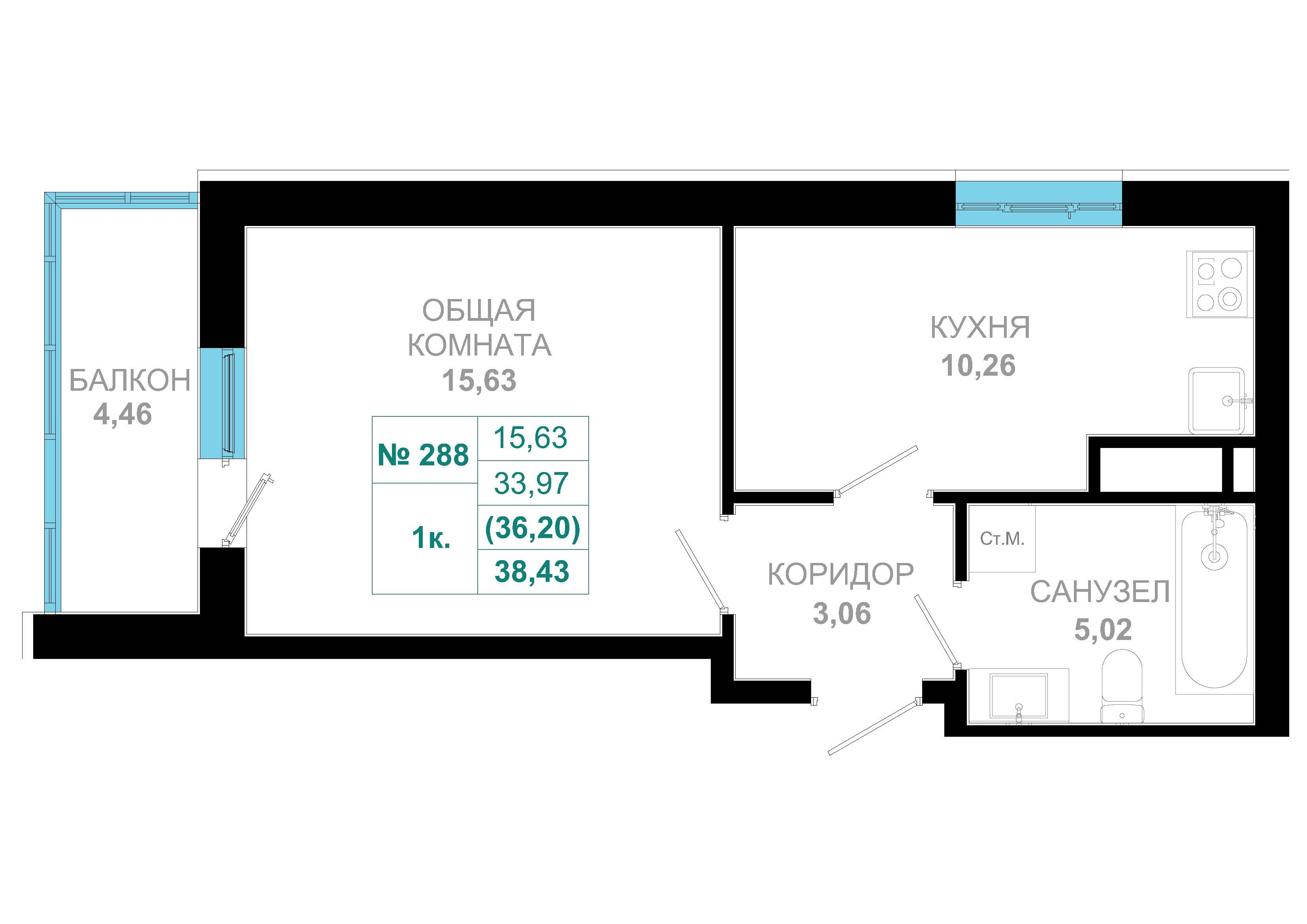 1 комн., 36.2 м²