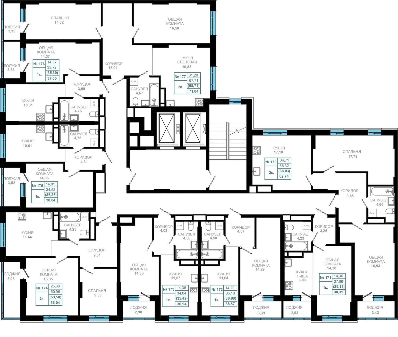2 комн., 68.7 м²