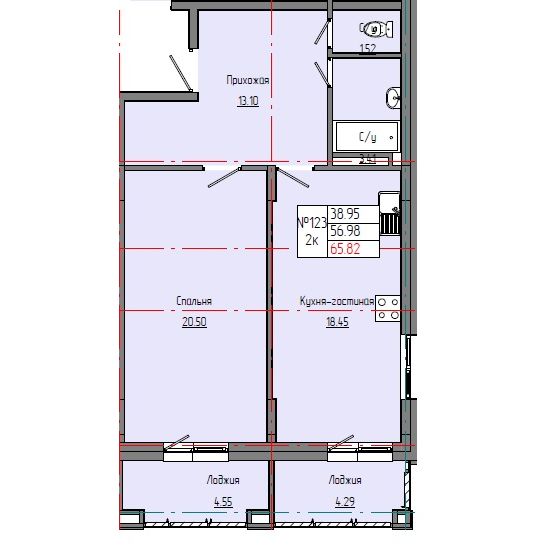 2 комн., 57.20 м²