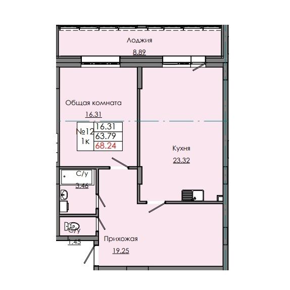 1 комн., 68.24 м²