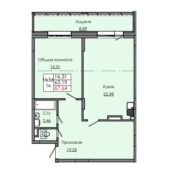 1 комн., 67.64 м²