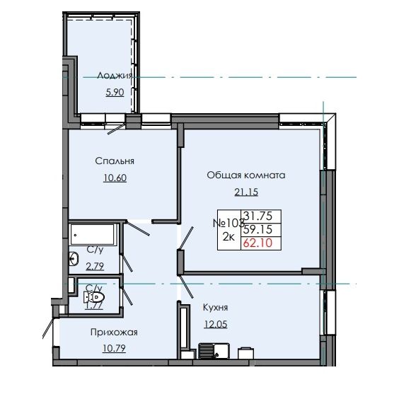 2 комн., 62.10 м²