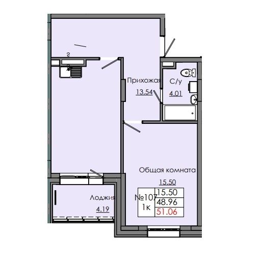 1 комн., 51.06 м²