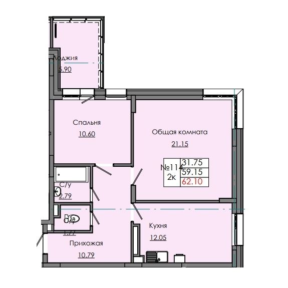 2 комн., 62.10 м²
