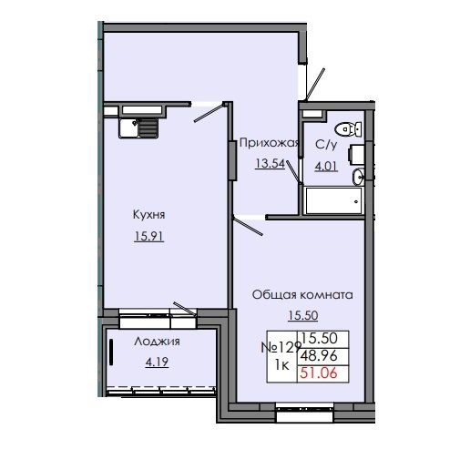 1 комн., 51.06 м²
