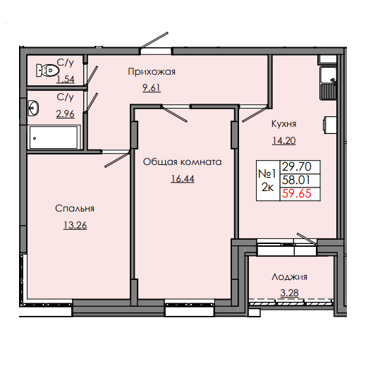 2 комн., 59.65 м²