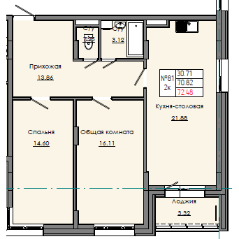 2 комн., 72.48 м²