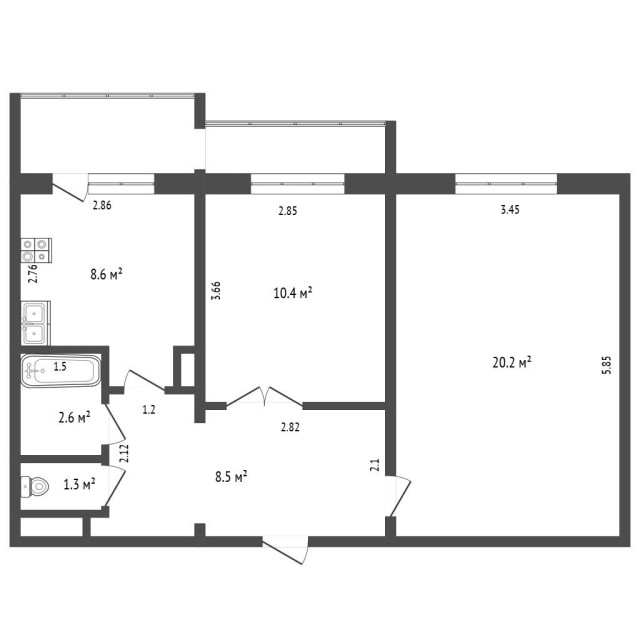 2 комн., 52 м², 112 серия, 17 квартал 4
